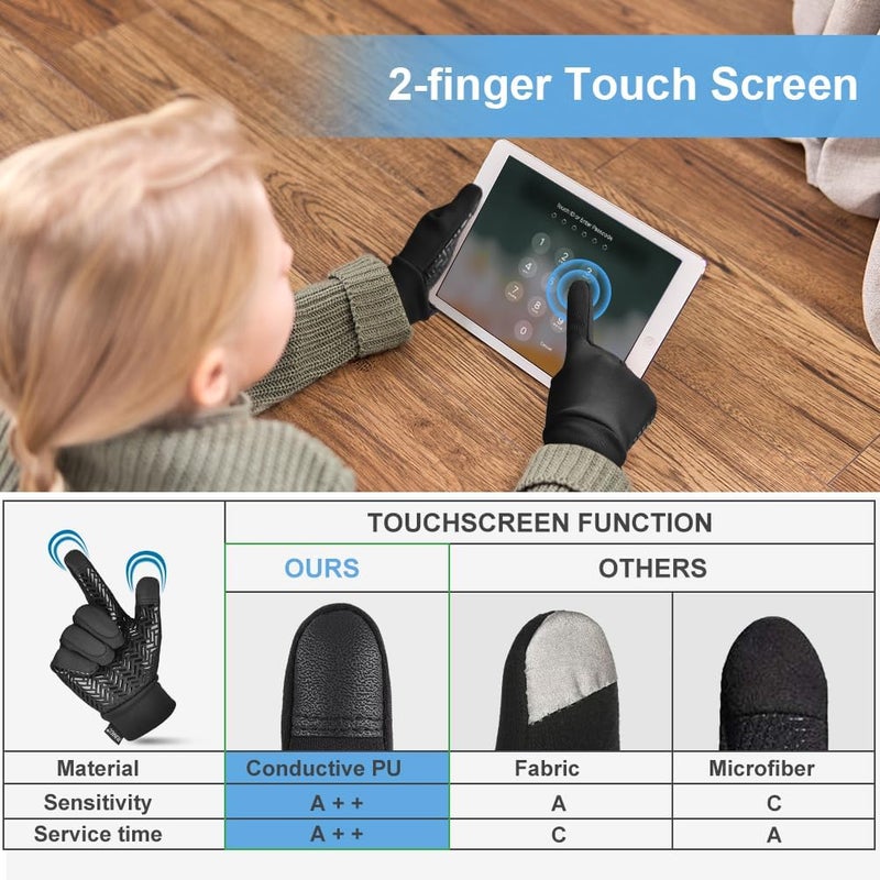EEFOW Kids Winter Touch Screen Gloves - Cold Weather Windproof Waterproof Fleece Warm Gloves Anti-Slip Cycling Mittens for Aged 4-12 Children Boys & Girls - Image 3
